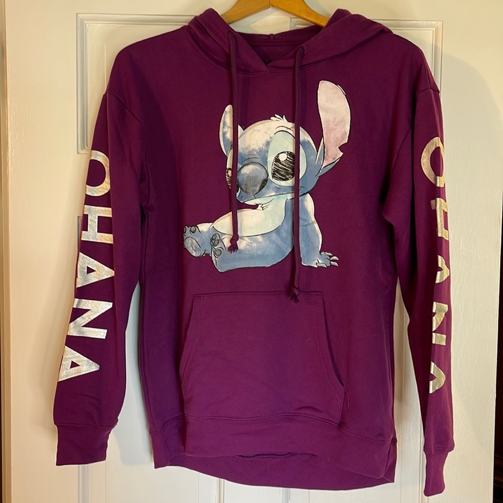 Disney purple Stitch hooded sweatshirt, womens small